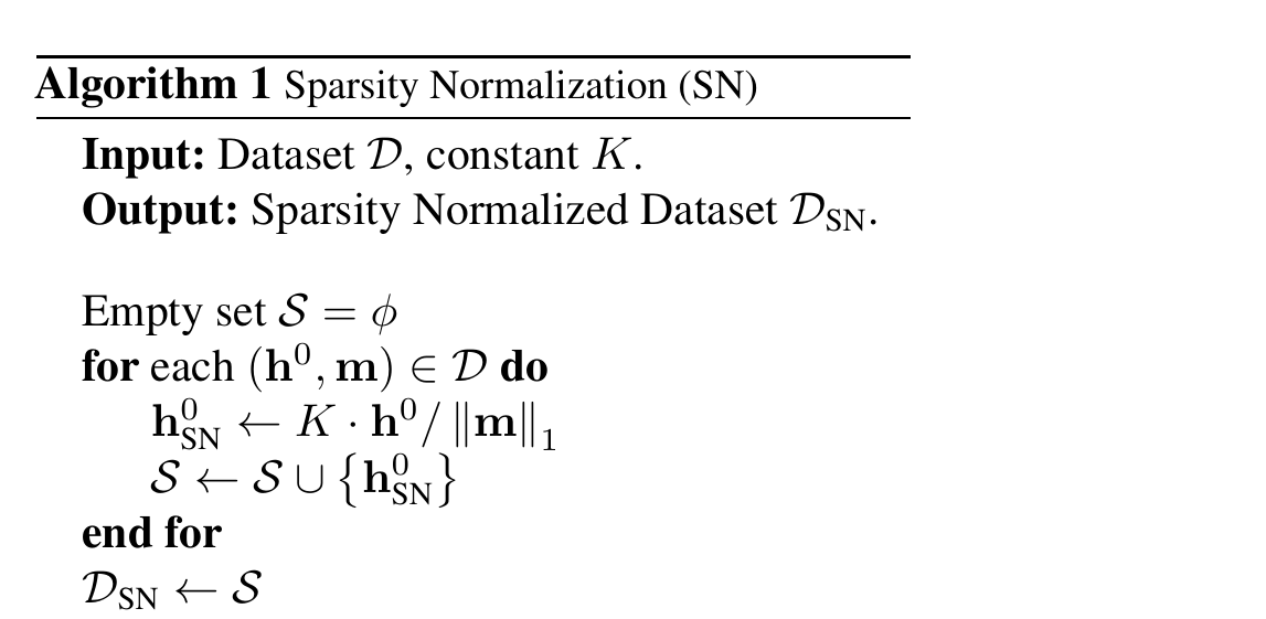 Algorithm 1: Sparsity Normalization
